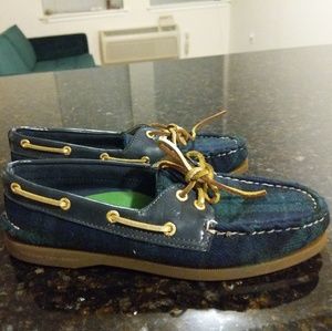 Sperry Top sider green and blue plaid shoes